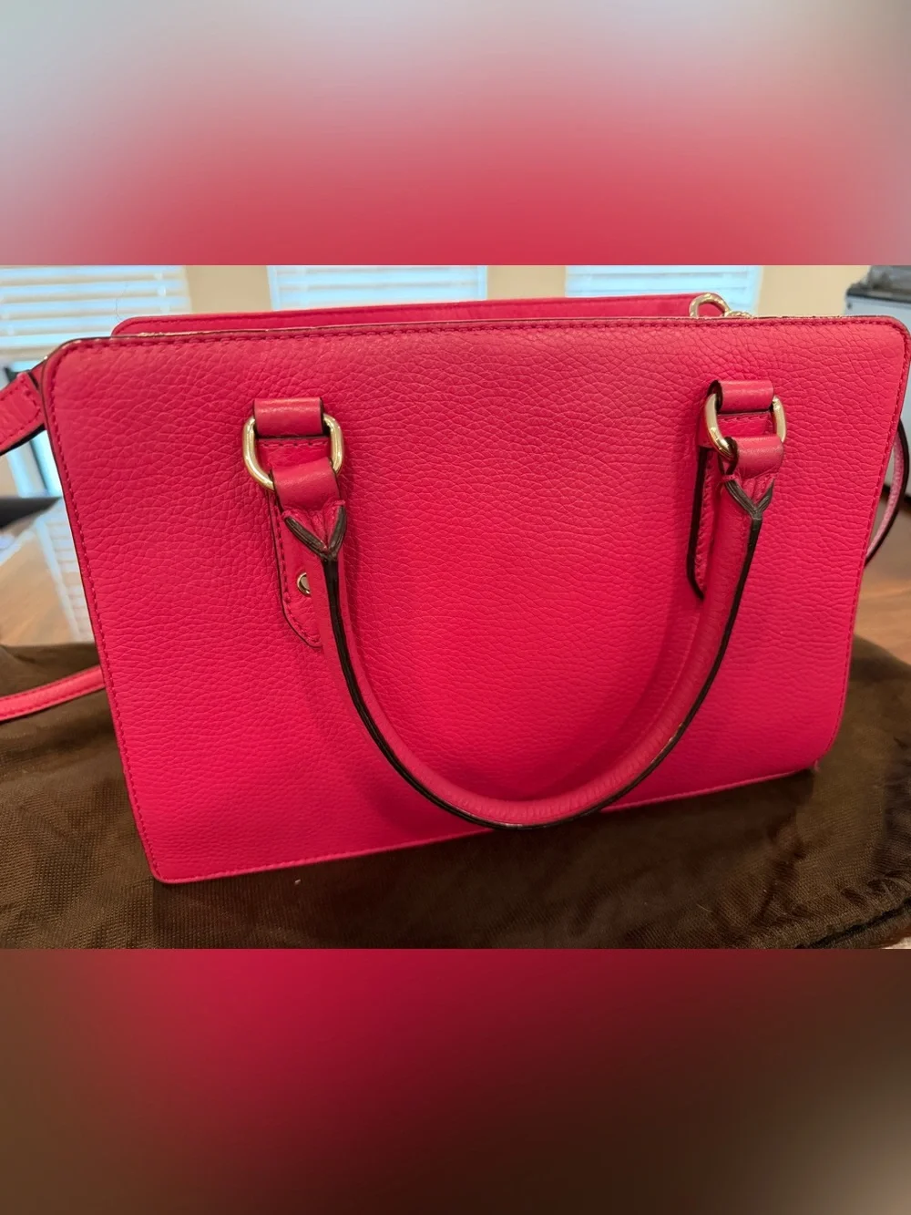 Kate Spade Mulberry Street Lise Ruby Pink Pebbled Leather Satchel Bag w Dust Bag